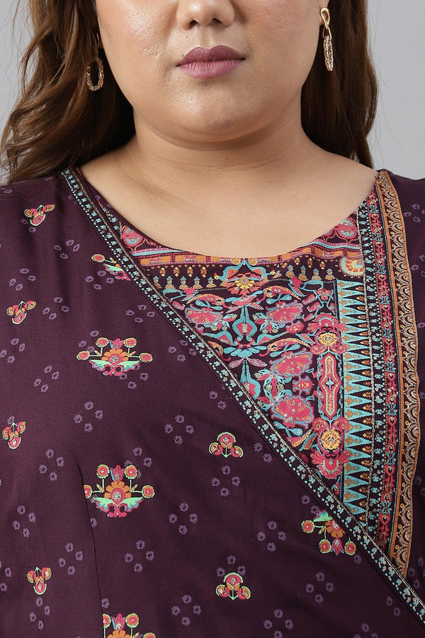 Plus Size Dark Purple Printed Angrakha Jumpsuit
