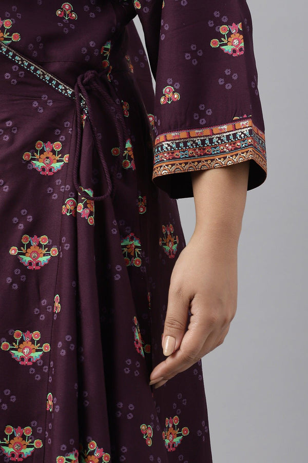 Plus Size Dark Purple Printed Angrakha Jumpsuit