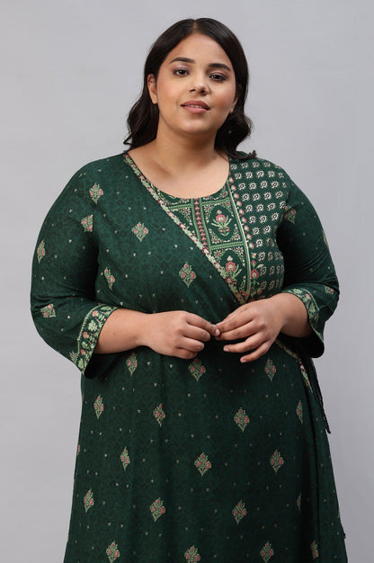 Green Glitter Printed Angrakha Plus Size Jumpsuit - wforwoman