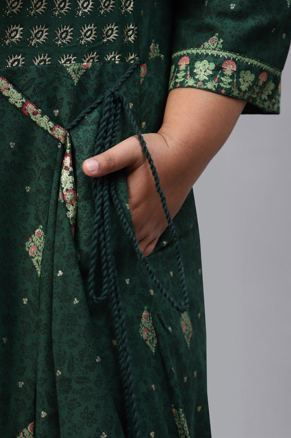 Green Glitter Printed Angrakha Plus Size Jumpsuit