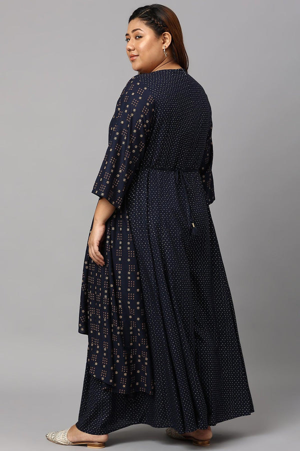 Navy Blue Heavy Festive Plus Size Gillet Kimono Jumpsuit