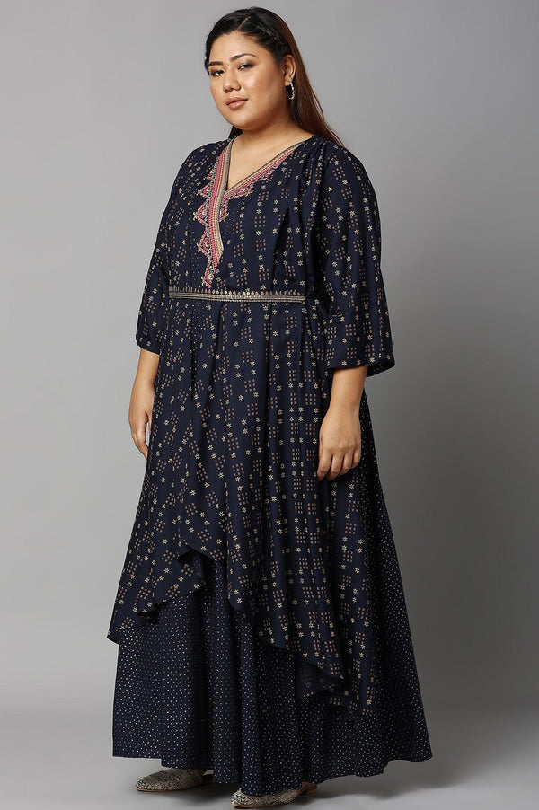 Navy Blue Heavy Festive Plus Size Gillet Kimono Jumpsuit