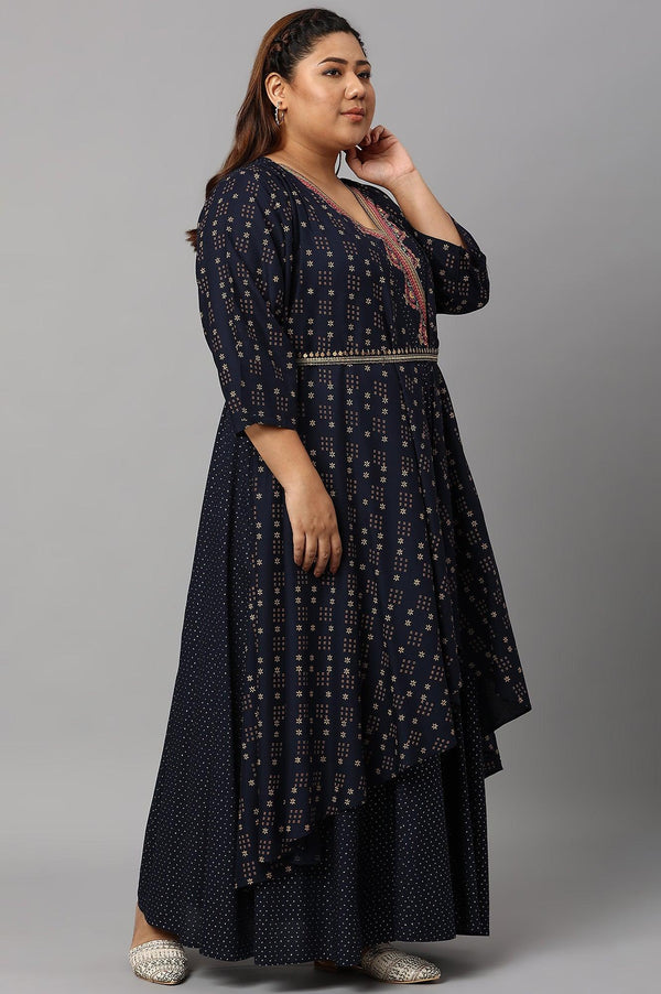 Navy Blue Heavy Festive Plus Size Gillet Kimono Jumpsuit