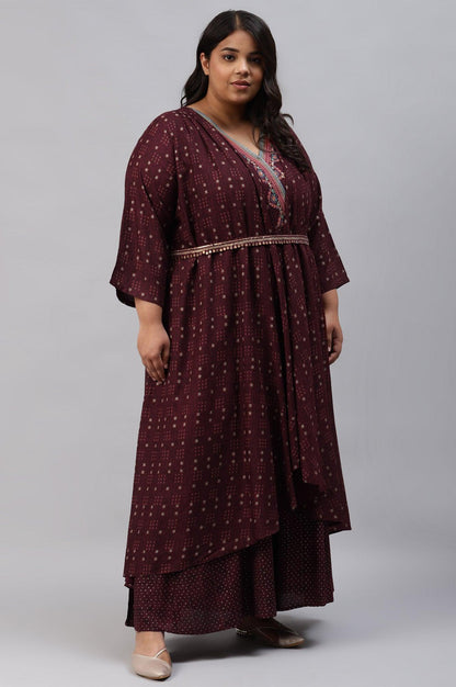 Plus Size Chocolate Brown Heavy Festive Gillet Kimono Jumpsuit - wforwoman