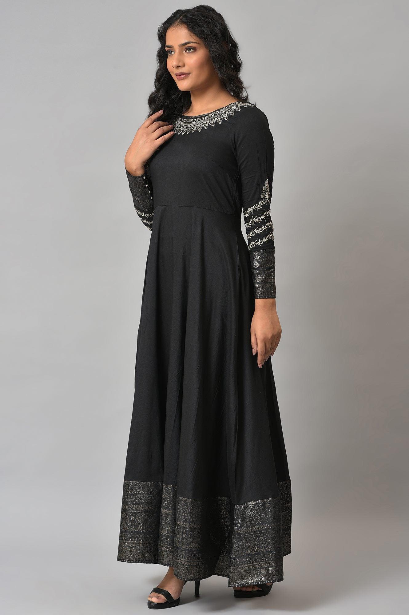 Buy Black Glitter Printed And Embroidered Dress Online for Woman | WforWoman Buy Black Glitter Printed And Embroidered Dress Online for Woman | WforWoman