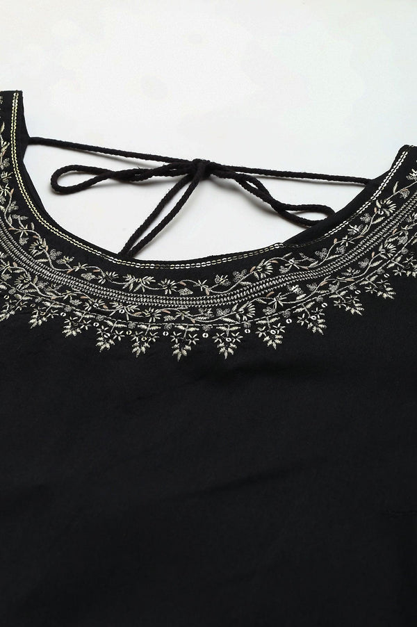 Black Glitter Printed And Embroidered Plus Size Dress