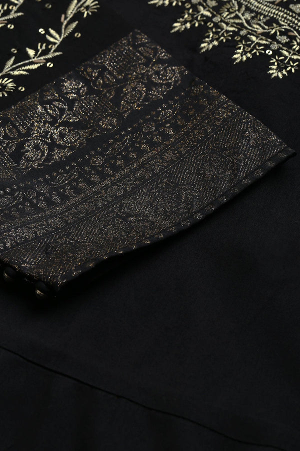 Black Glitter Printed And Embroidered Plus Size Dress