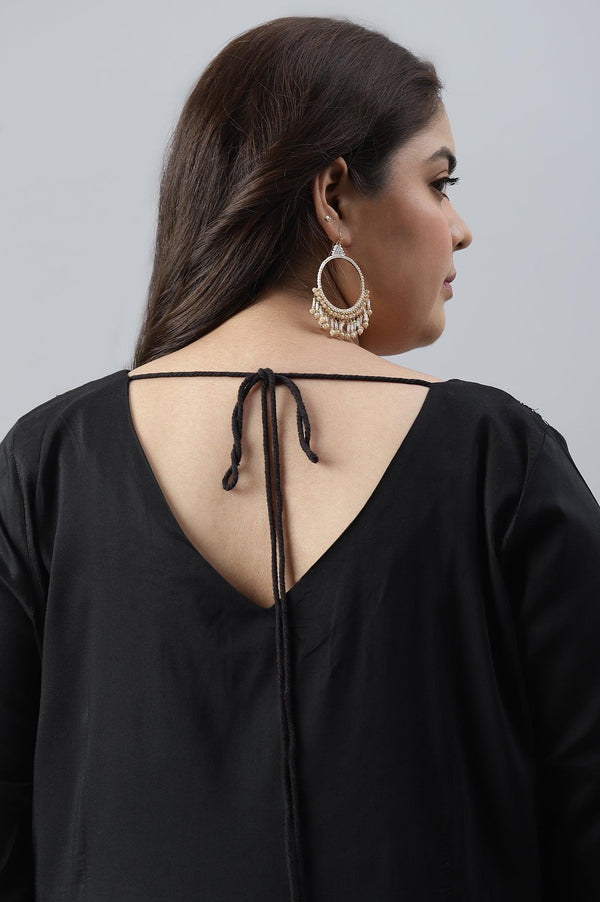 Black Glitter Printed And Embroidered Plus Size Dress