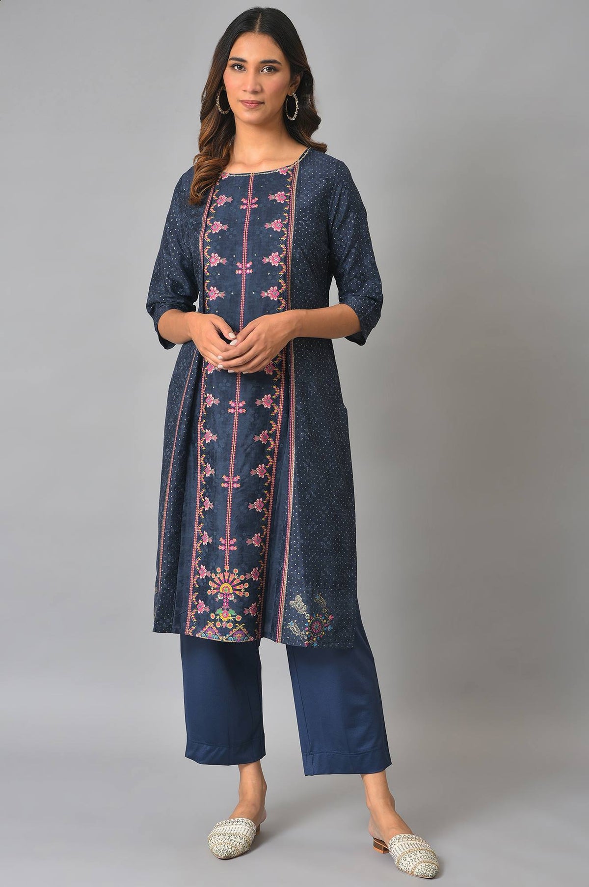 Royal Blue Mock Layered Festive Kurta - XS