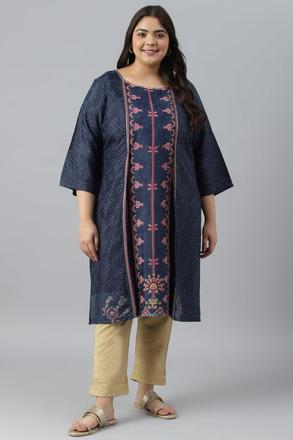 Plus Size Royal Blue Mock Layered Festive kurta - wforwoman