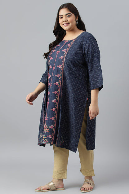 Plus Size Royal Blue Mock Layered Festive kurta - wforwoman