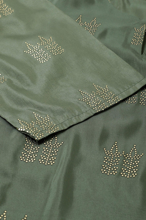 Green Shantung Plus Size kurta With Mukaish Print