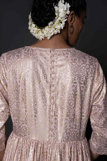Light Pink Gold Printed Festive Dress - wforwoman