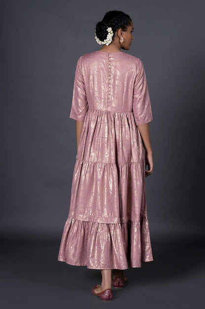 Light Purple Gold Printed Mock Angrakha Dress - wforwoman