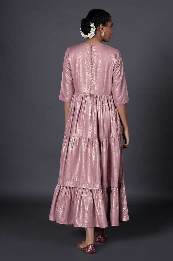 Light Purple Gold Printed Mock Angrakha Dress