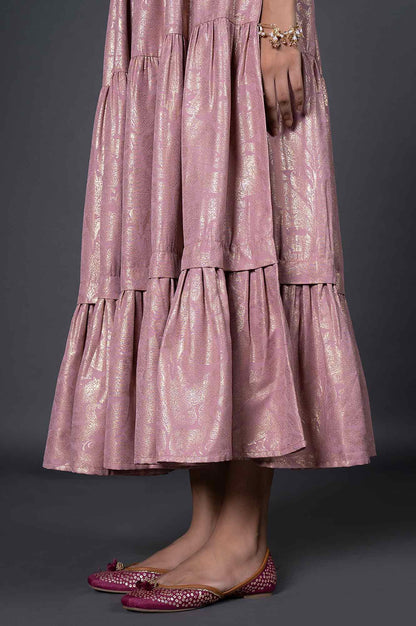 Light Purple Gold Printed Mock Angrakha Dress - wforwoman