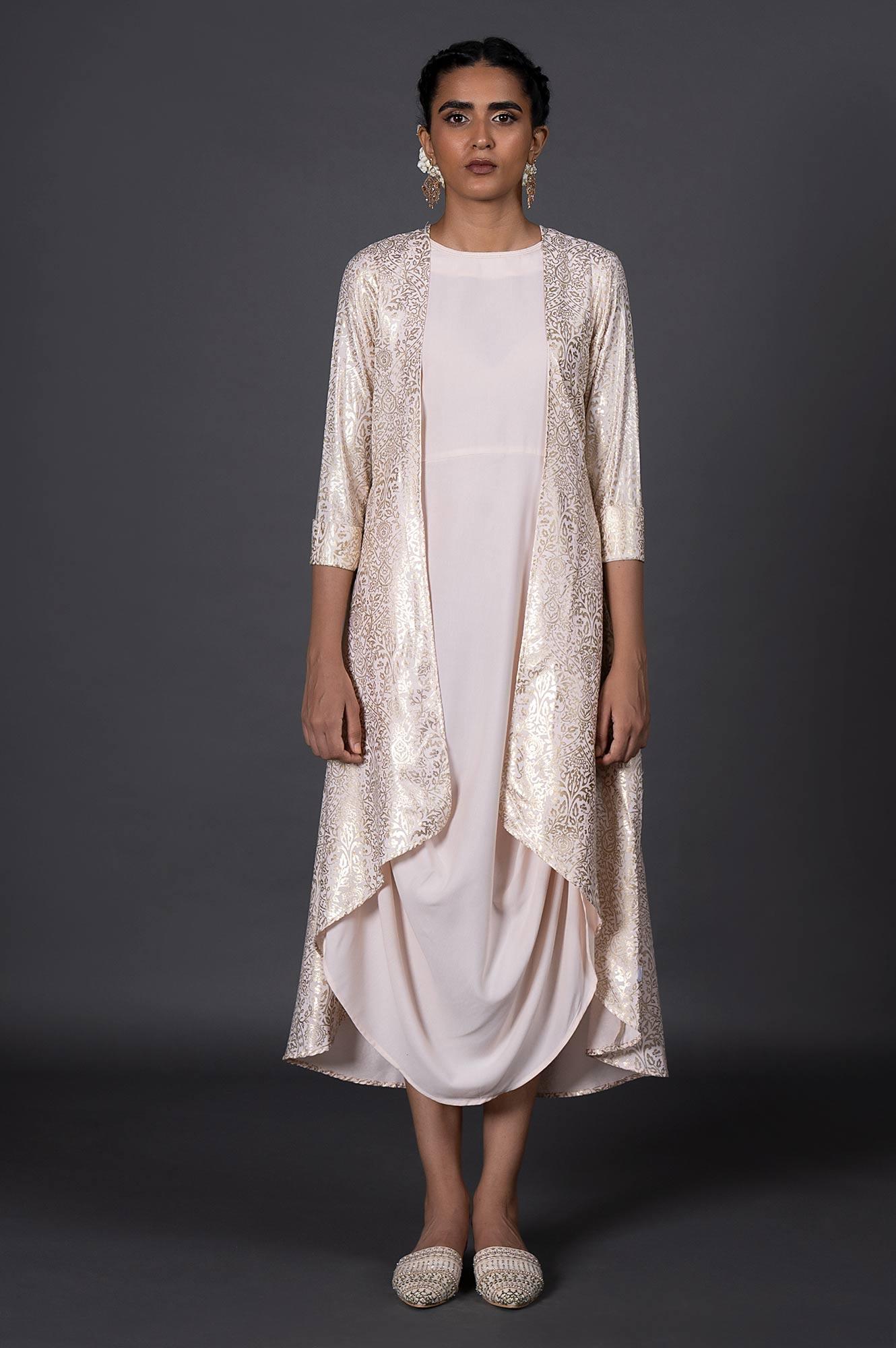 Light Pink Floral Printed Mock Layered Dress - wforwoman