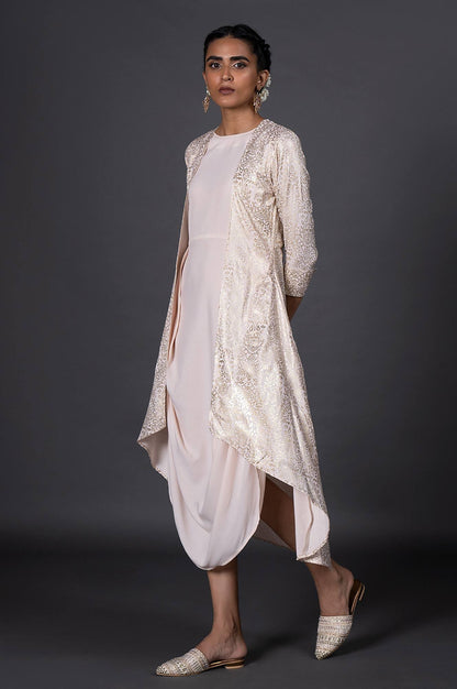 Light Pink Floral Printed Mock Layered Dress - wforwoman