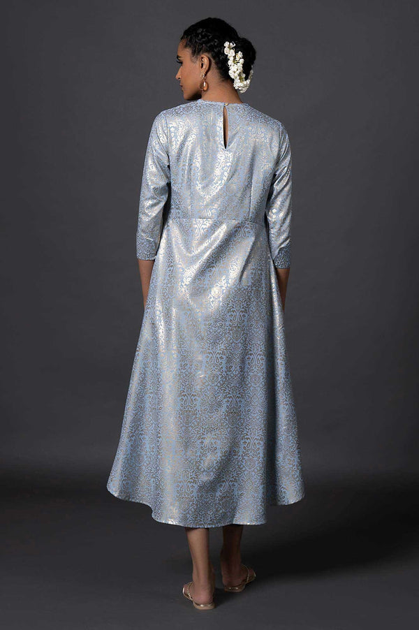 Light Blue Floral Printed Mock Layered Dress