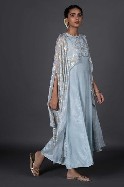 Light Blue Dupatta Drape Dress - wforwoman