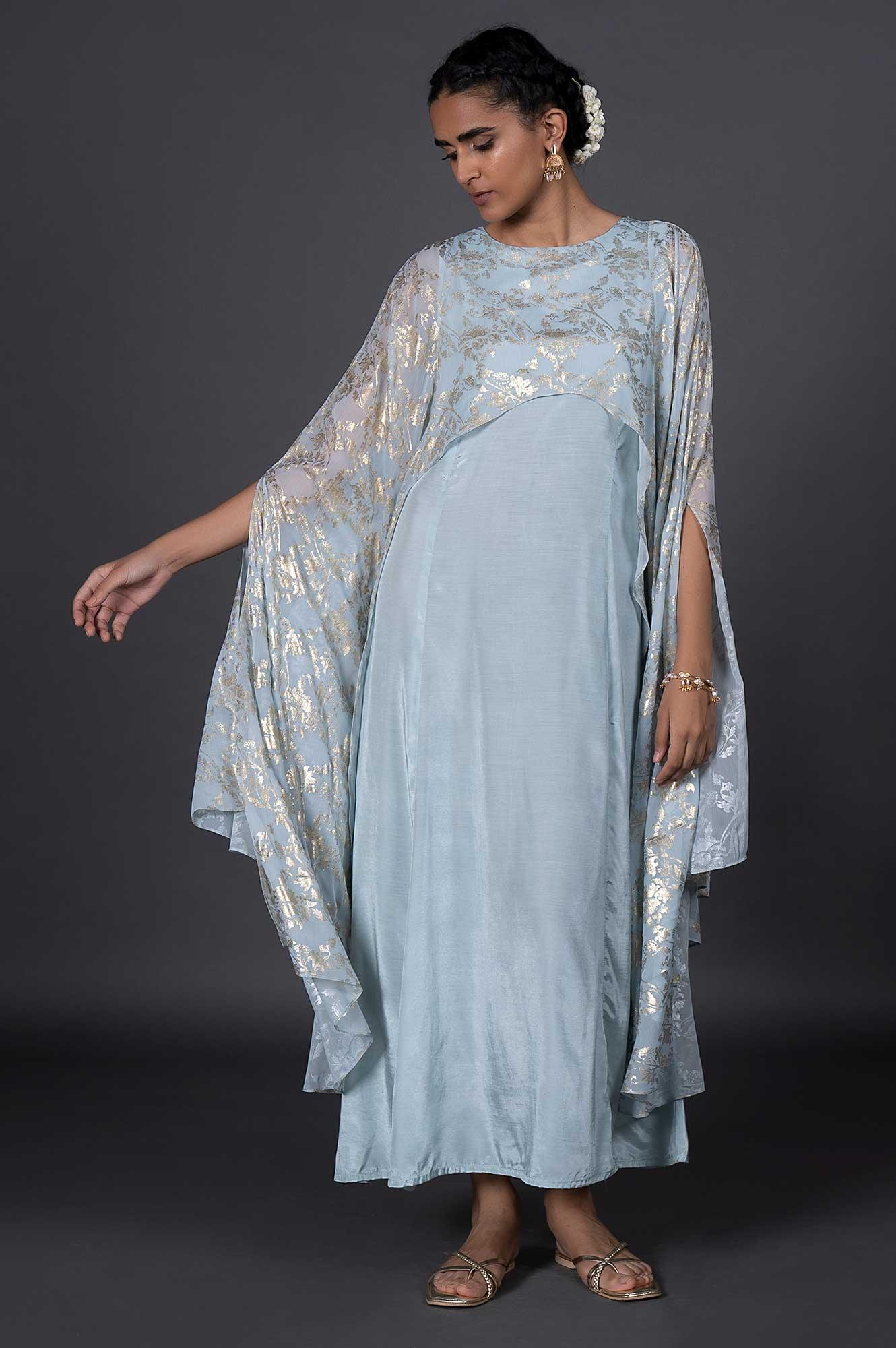 Light Blue Dupatta Drape Dress - wforwoman