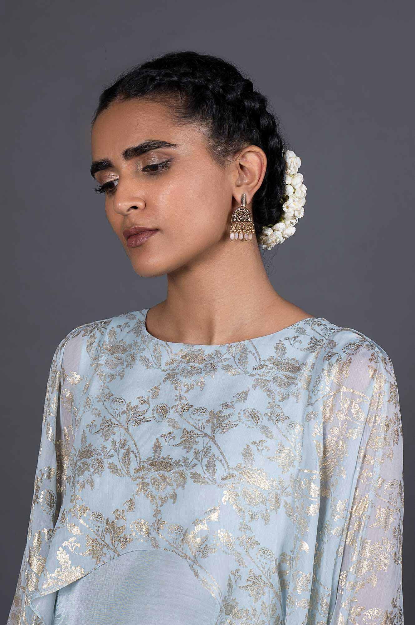 Light Blue Dupatta Drape Dress - wforwoman