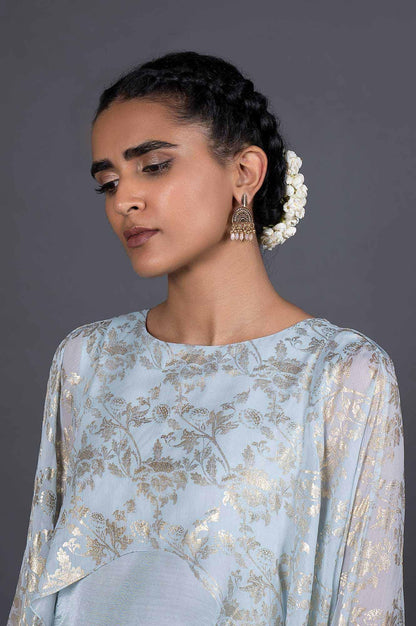 Light Blue Dupatta Drape Dress - wforwoman