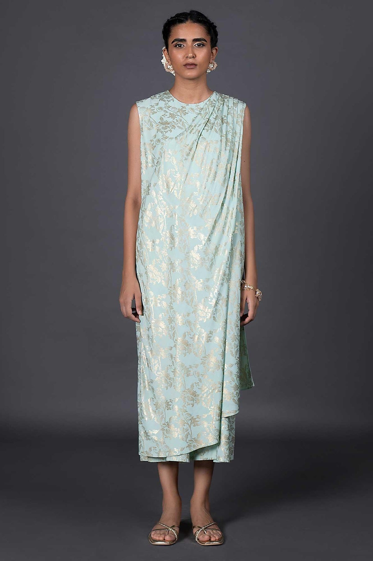 Green Draped Style Festive Printed Jumpsuit - XS