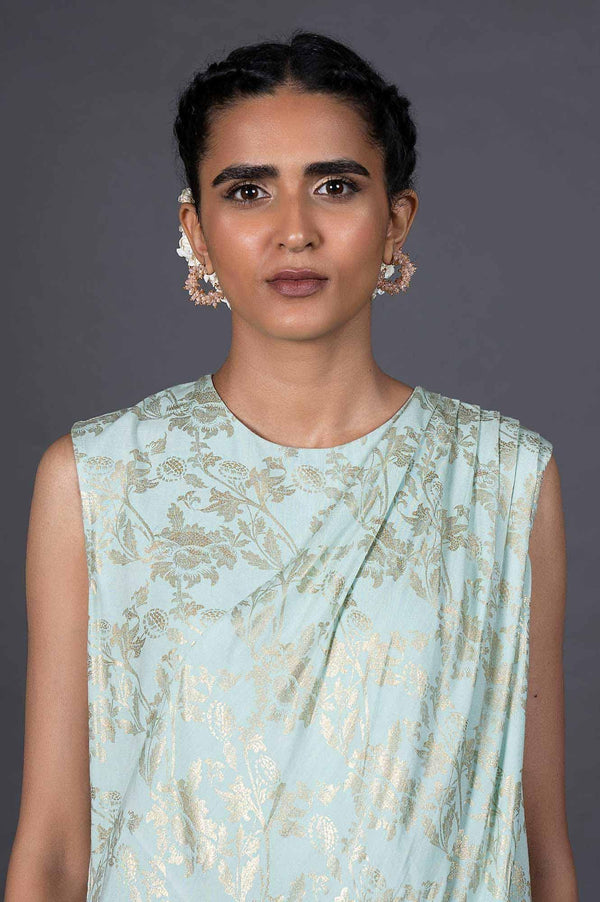 Green Draped Style Festive Printed Jumpsuit