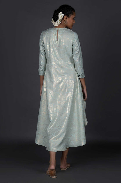 Green Mock Layered Printed Festive Cowl Dress - wforwoman