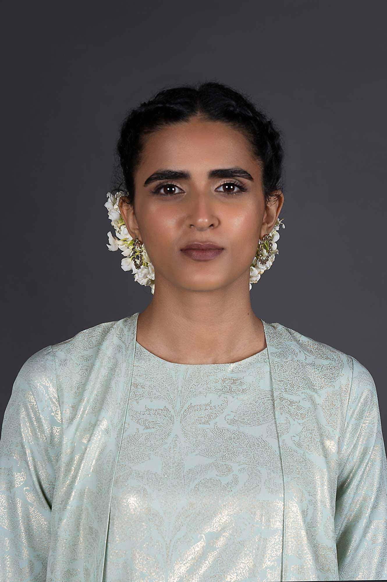 Green Mock Layered Printed Festive Cowl Dress - wforwoman