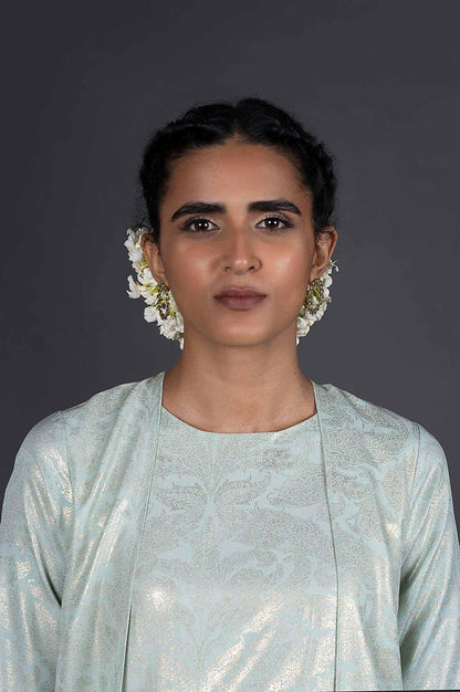 Green Mock Layered Printed Festive Cowl Dress - wforwoman