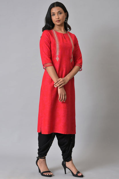 Red Embroidered Festive kurta - wforwoman