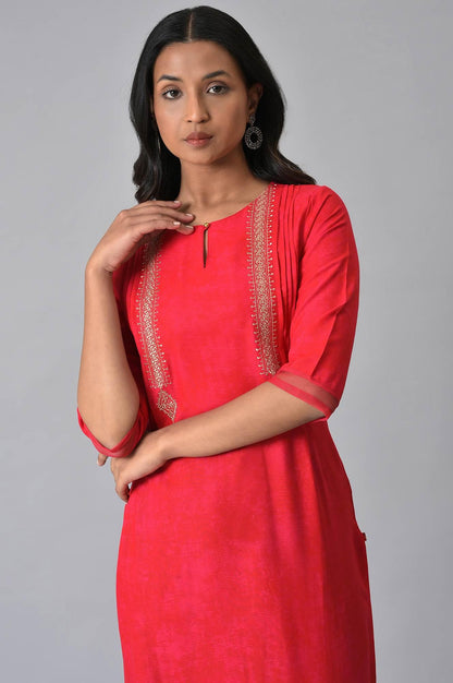 Red Embroidered Festive kurta - wforwoman