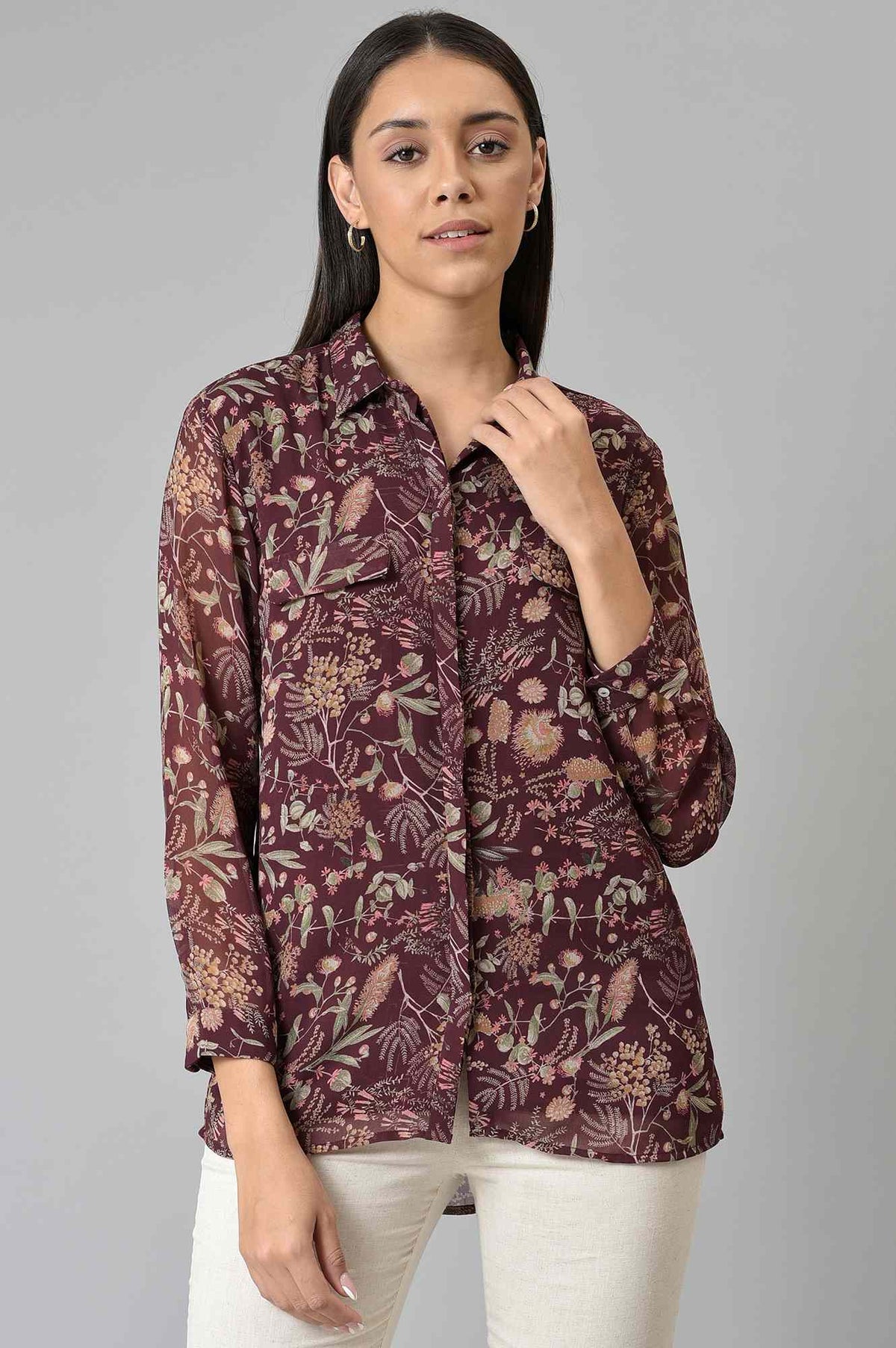 Burgundy Georgette Printed Top - XXL