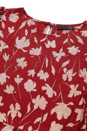 Deep Red Floral Printed Peplum Top - wforwoman