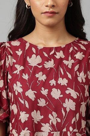 Deep Red Floral Printed Peplum Top - wforwoman