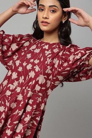 Deep Red Floral Printed Peplum Top - wforwoman