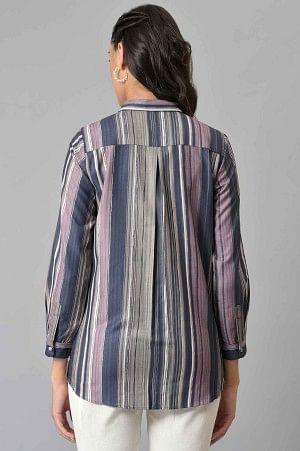 Lilac And Green Stripe Printed Rayon Shirt