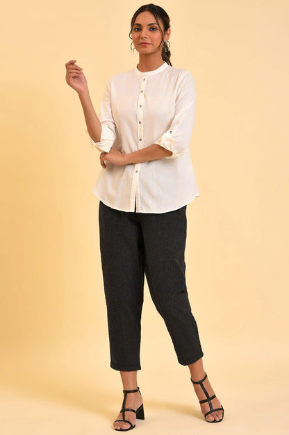 Plus Size Ecru Cotton Flax Button Down Western Top - wforwoman