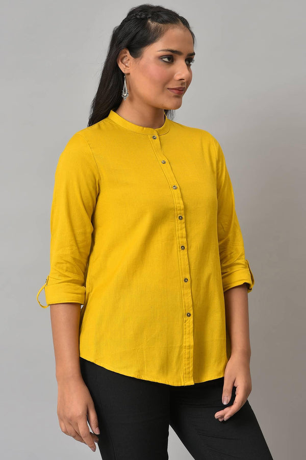 Yellow Cotton Flax Button Down Western Top