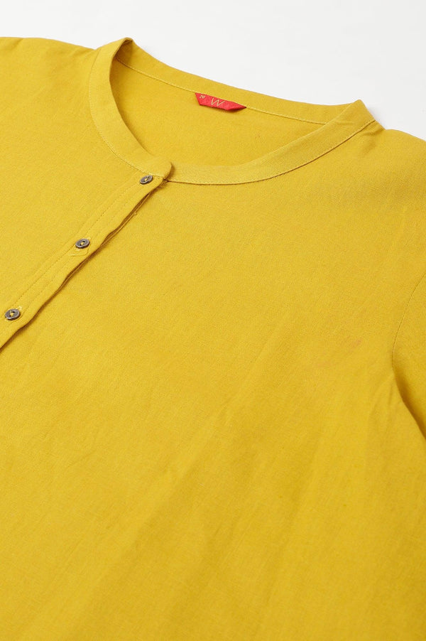 Yellow Cotton Flax Button Down Western Plus Size Top