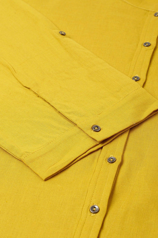 Yellow Cotton Flax Button Down Western Plus Size Top