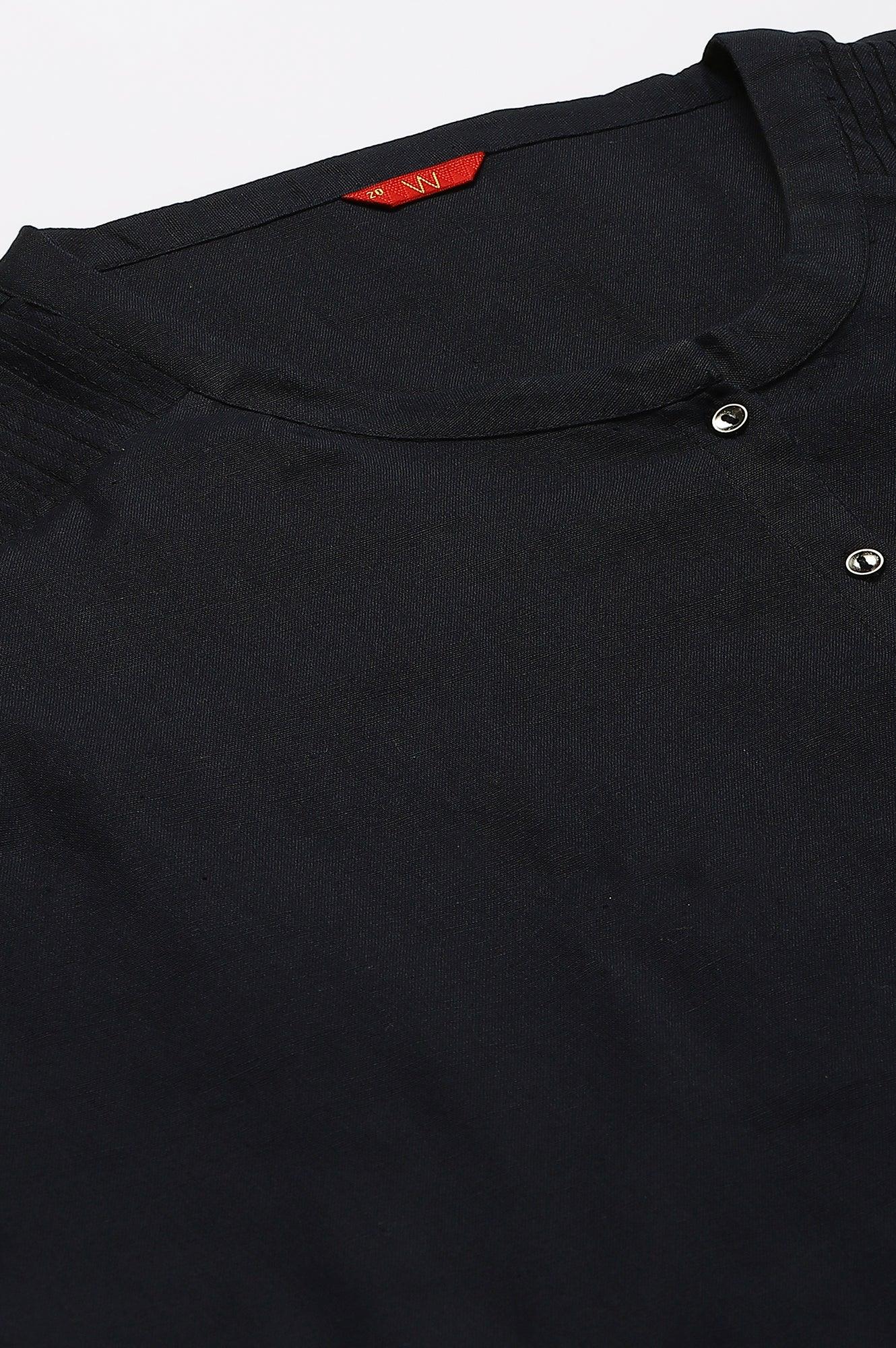 Plus Size Navy Blue Cotton Flax Top - wforwoman