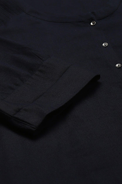 Plus Size Navy Blue Cotton Flax Top - wforwoman