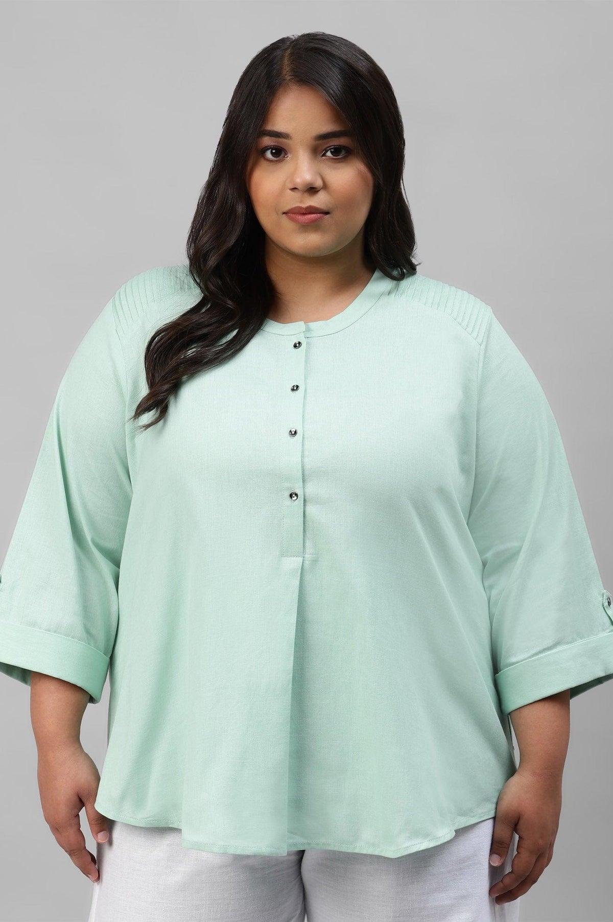Mist Green Western Plus Size Top - 20