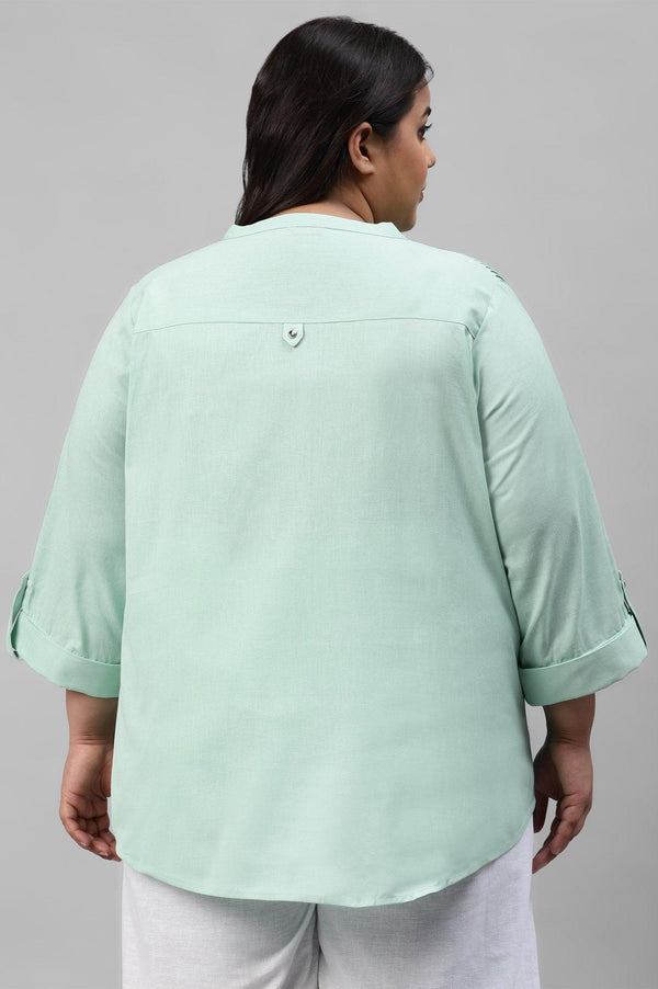 Mist Green Western Plus Size Top