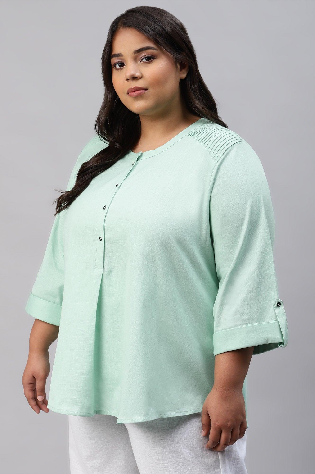 Mist Green Western Plus Size Top - wforwoman