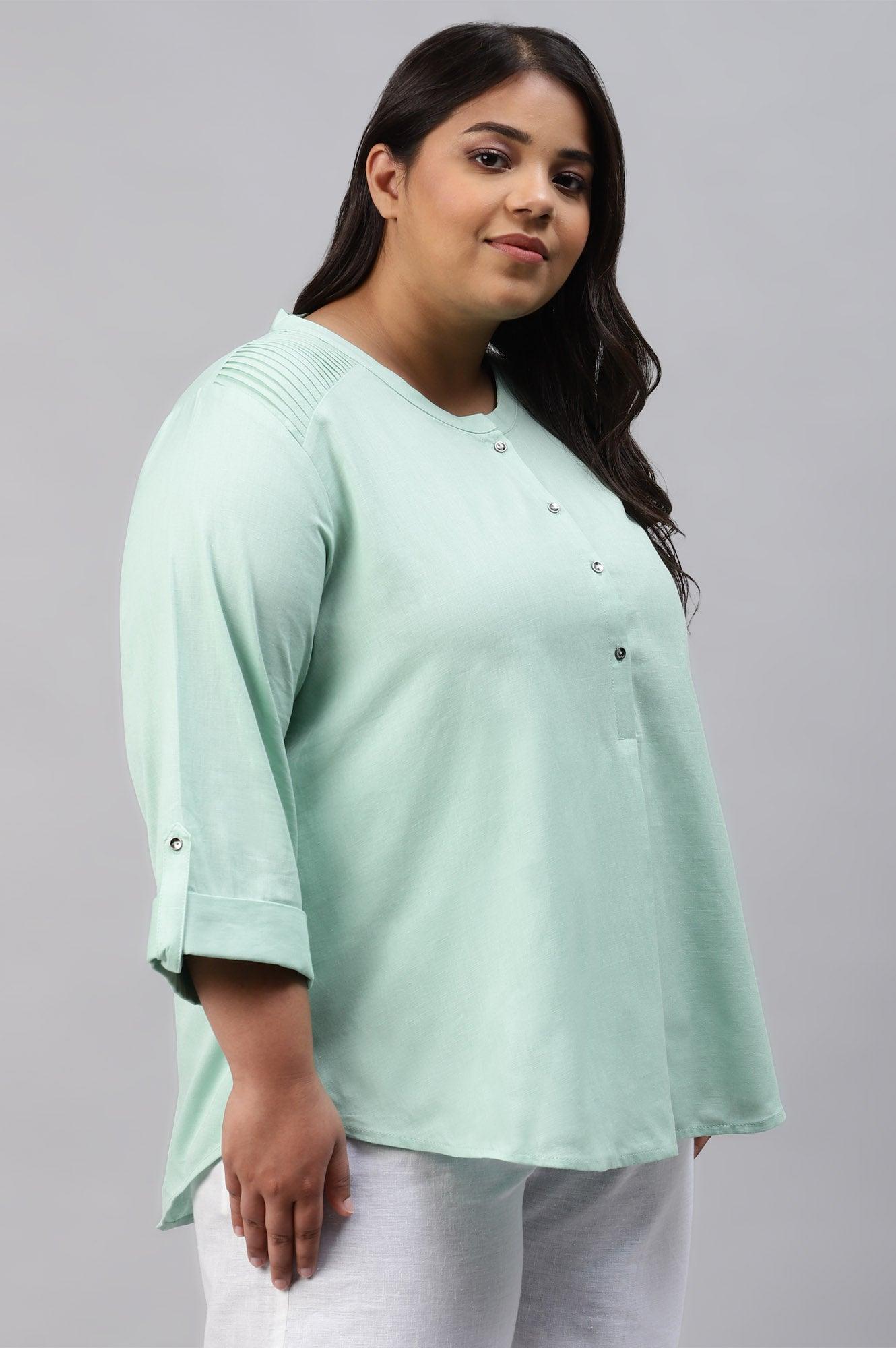 Mist Green Western Plus Size Top - wforwoman