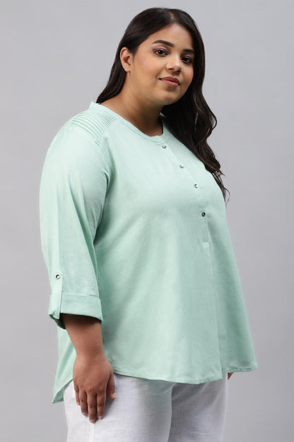 Mist Green Western Plus Size Top - wforwoman